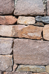 Pattern of ancient bricks and stones at old middle age fortress wall, as a background, closeup, details.
