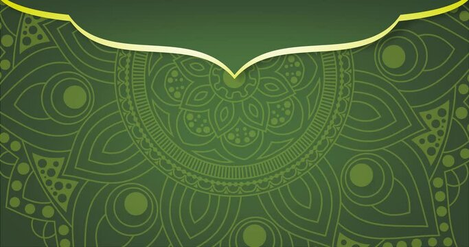 Oriental pattern, Floral round mandala. Folk luxury animation. For yoga, design. Golden green abstract flowers loop. video background