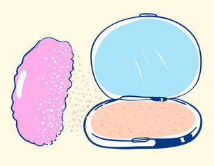 Open powder isolated on beige. Hand drawn. Vector illustration icon
