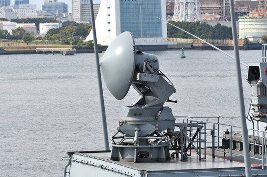 Tokyo, Japan - November 07, 2021:German Navy Thales STIR-180 fire-control radar system on Bayern (F217).