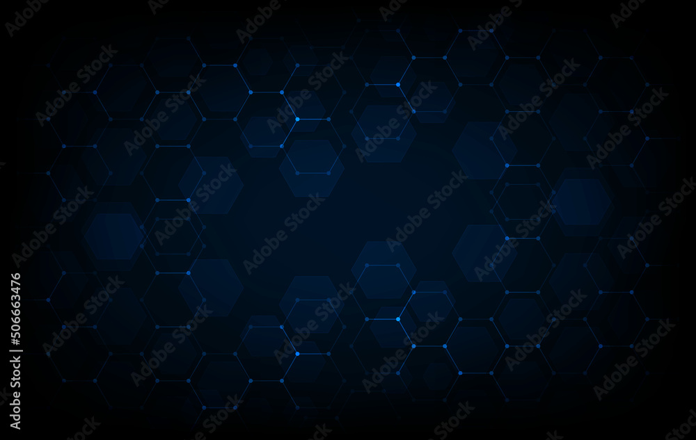 Poster geometric abstract background with hexagons. structure molecule and communication. science, technolo