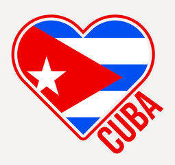 Cuba heart flag badge. Made with Love from Cuba logo. Flag of the country heart shape. Vector illustration.