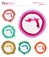 Peter Island logo collection. Colorful badge of the island. Layers around Peter Island border shape. Vector illustration.