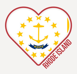 Rhode Island heart flag badge. Made with Love from Rhode Island logo. Flag of the US state heart shape. Vector illustration.
