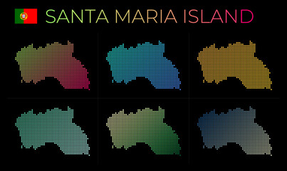 Santa Maria Island dotted map set. Map of Santa Maria Island in dotted style. Borders of the island filled with beautiful smooth gradient circles. Authentic vector illustration.