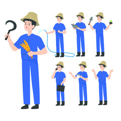 Thai smart farmer cartoon presenting concept