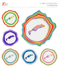 Kos logo collection. Colorful badge of the island. Layers around Kos border shape. Vector illustration.