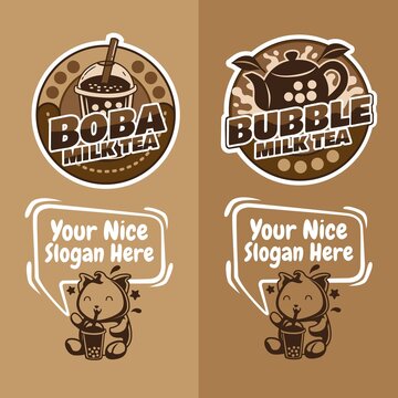 Boba Bubble Milk Tea Logo Design
