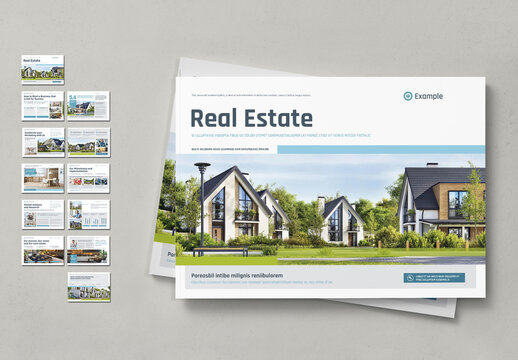 Landscape Layout for Business Brochure with Light Blue and Gray Elements