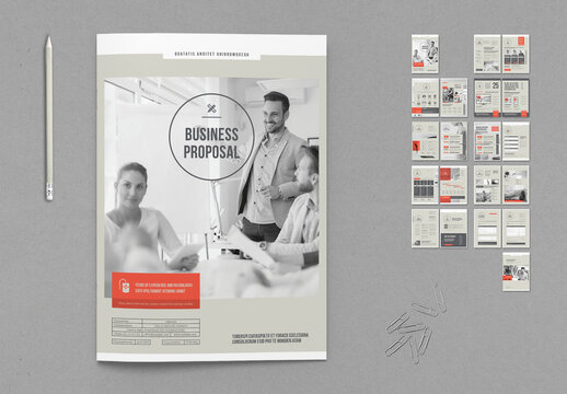 Business Proposal Layout in Beiges with Red Accents
