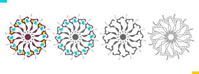 Mosaic arabic or asian ornament. Round shape emblems collection. Retro ornamental design.