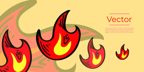 Fire flames sketch vector illustration. Forest fires, hot summer dry season warning hand drawn background. Burning campfire media banner