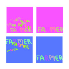 Farmer lettering set of vector illustrations. Farm organic market text hand drawn square background. 
