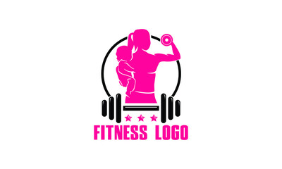 Logo vector for fitness mom and baby with circle and barbell