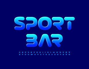 Vector creative emblem Sports Bar. Blue Gradient Font. Unique shiny Alphabet Letters and Numbers set