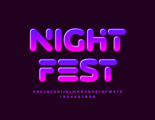Vector creative poster Night Life. Glossy unique Font. Gradient color Alphabet Letters and Numbers set
