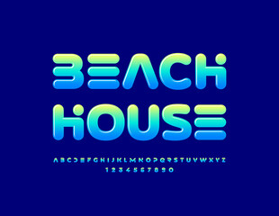 Vector creative banner Beach House. Gradient color. Unique Alphabet Letters and Numbers set