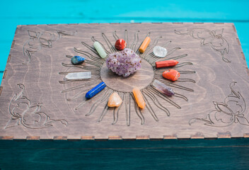 Chrystal's and gems, alternative medicine. Energy therapy for mental healing, reiki session 