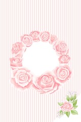 Cream pink rose frame in the shape of circle, hand draw vector poscard template