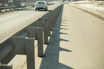 Road bumper on highway. Protection on highway. Side of road.
