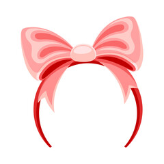 Carnival Hairband with Pink Ribbon Bow as Head Accessory for Festive Party Celebration Vector Illustration