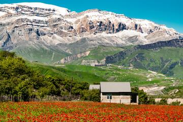 View of the snow capped Shahdag mountain located in Azerbaijan