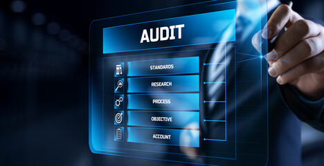 Audit Auditor Financial service compliance concept on screen.