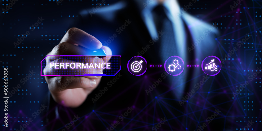 Poster performance indicator business finance concept on virtual screen.