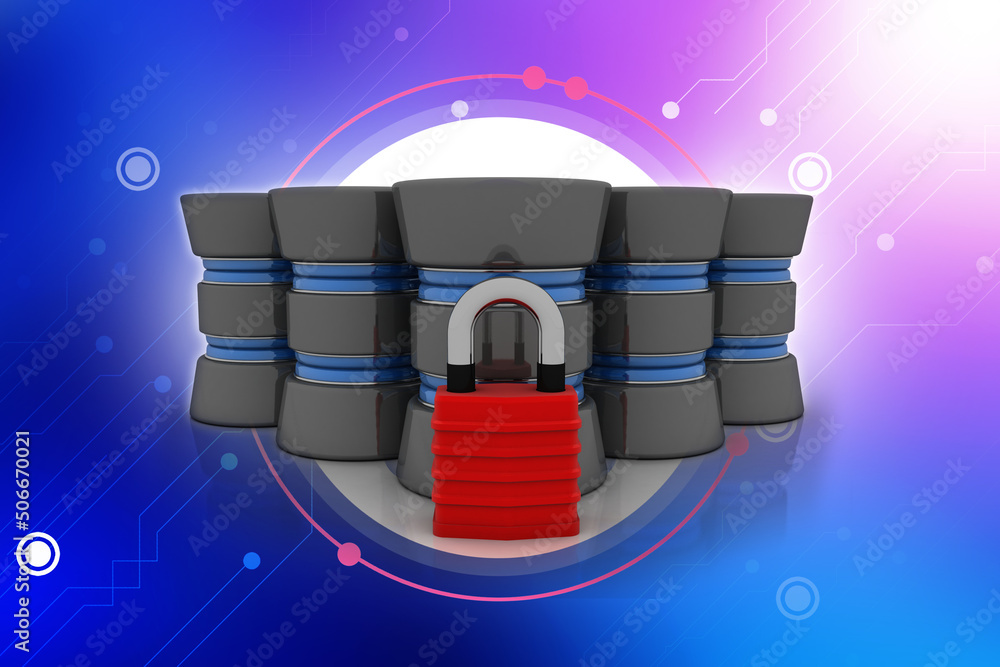 Poster 3d rendering database storage data base with lock