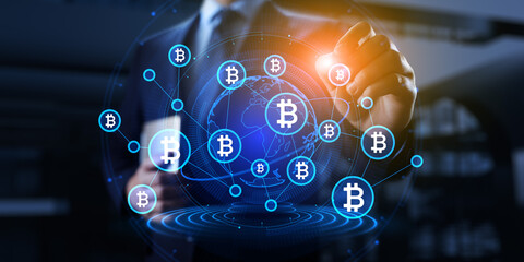 Bitcoin BTC Cryptocurrency digital money trading concept on virtual screen.