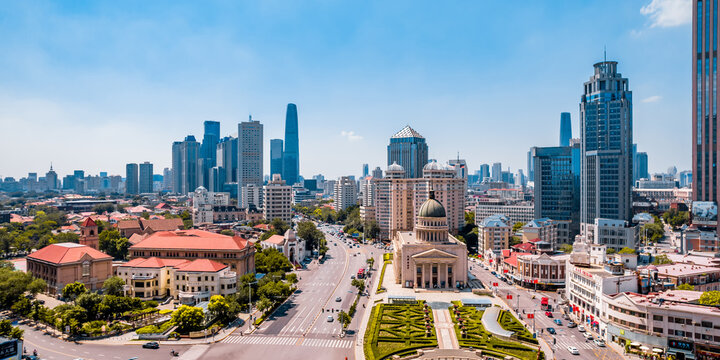 Aerial View Of Xiaobai Building And City Skyline In Tianjin Concert Hall, Tianjin, China