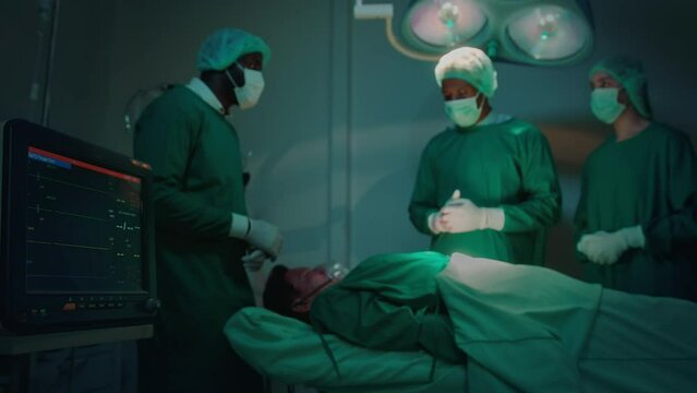 Death man patient in operating room , Professional Doctors team can't saving man life . health care concept