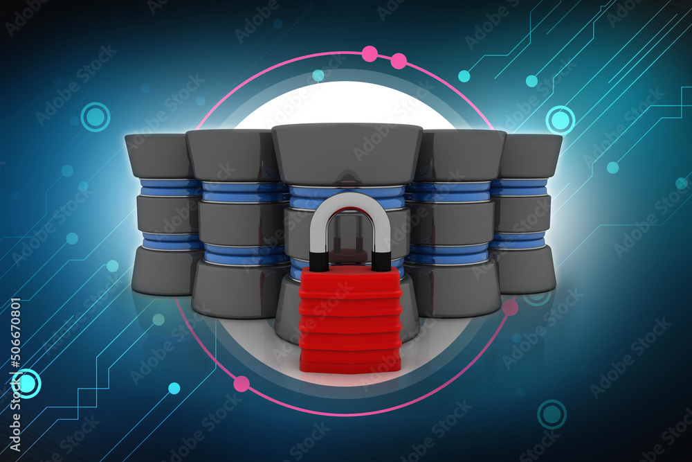 Poster 3d rendering database storage data base with lock