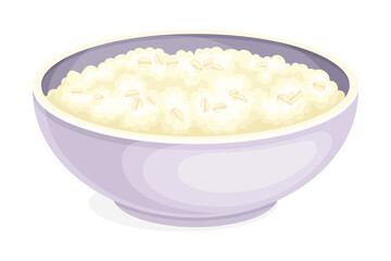 Oatmeal as Whole-grain Food with Rolled Oats in Deep Bowl Vector Illustration