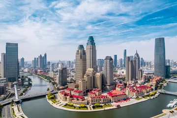 Poster Aerial photography of CBD city skyline of Haihe and Jinwan Plaza, Tianjin, China © Govan