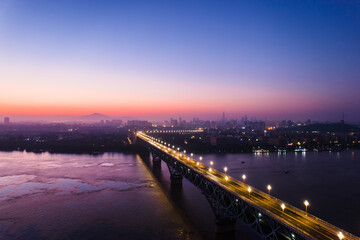 Fototapeta na wymiar Aerial night view of Nanjing Yangtze River Bridge in Jiangsu, China