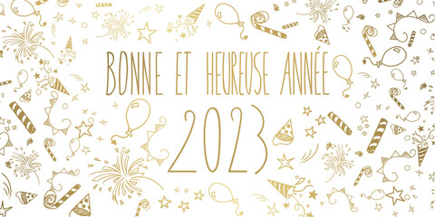 Fototapeta na wymiar french happy new year 2023 cartoon doodles