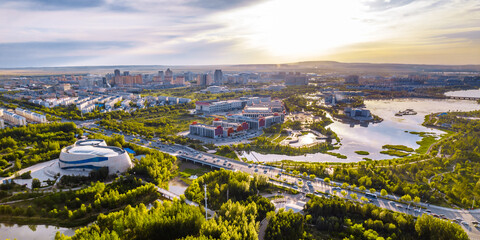 Aerial photography of Xilin River and city skyline in Xilinhot City, Xilin Gol League, Inner Mongolia © Govan