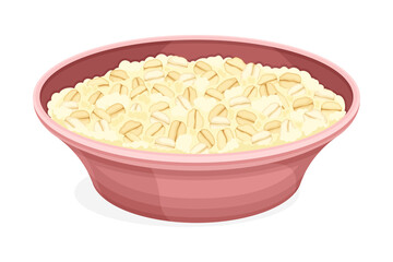 Oatmeal as Whole-grain Food with Rolled Oats in Deep Bowl Vector Illustration