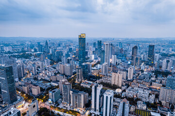 Aerial photography of Deji Plaza and Xinjiekou city skyline in Nanjing, Jiangsu, China