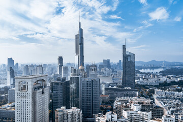 Fototapeta premium Scenery of Zifeng Tower and city skyline in Nanjing, Jiangsu, China