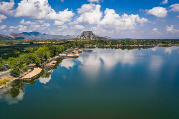Obraz premium Aerial view of Sub Lek Reservoir, lake in LopBuri, Thailand
