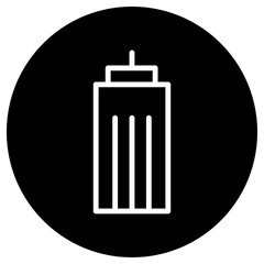 Building icon, vector. Flat design. White icon on black circle. White background.ai