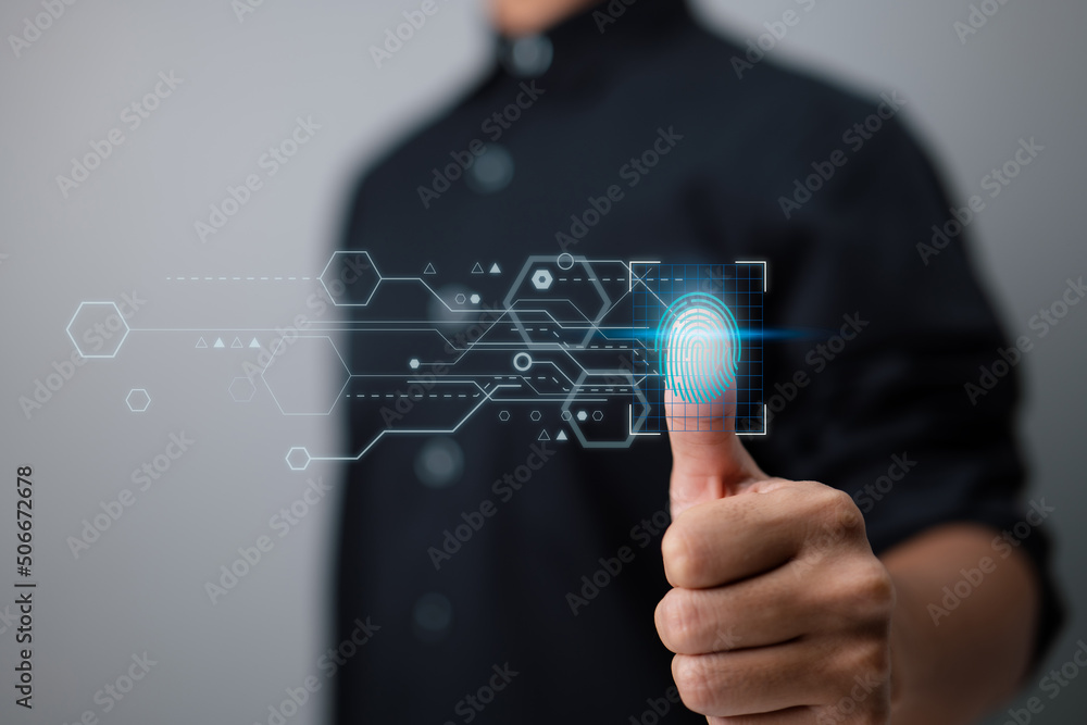 Leinwandbilder Fingerprint scanning provides security access with biometrics identification. Concept of business technology security internet network.
