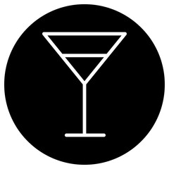 Cocktail glass simple icon vector. Flat design. White icon on black circle. White background.ai