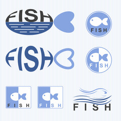 Fish And Water Flat Logo Set - Vector