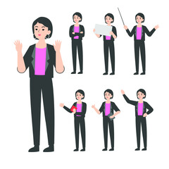 Woman Seniors working in the office presenting cartoon