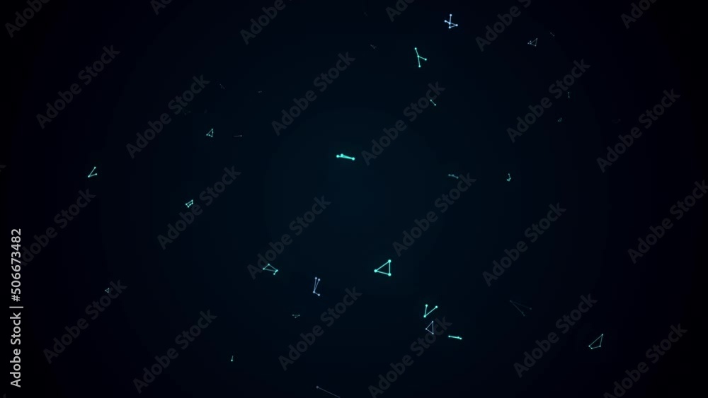 Poster abstract polygonal surface and dots floating in blue space, data network communication technology co