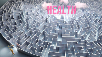 Health and a difficult path, confusion and frustration in seeking it, hard journey that leads to Health,3d illustration