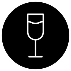Glass of champagne simple icon vector. Flat design. White icon on black circle. White background.ai